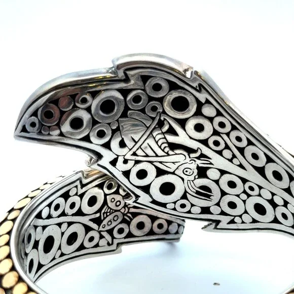 Designer John Hardy 925 Sterling Silver 18k Yellow Gold Ayu Dot Leaf Bracelet